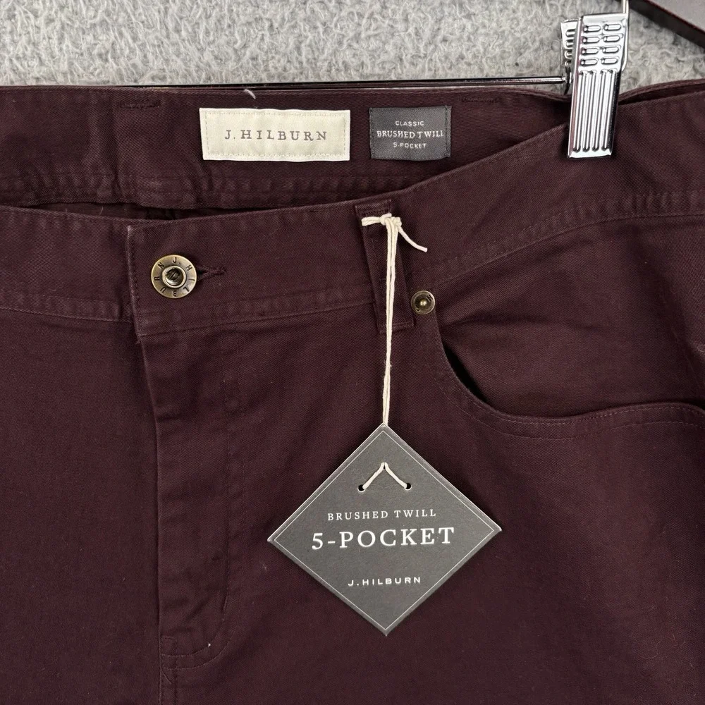NEW J Hilburn Pants Mens 37x37 Burgundy Brushed‎ Twill 5 Pocket Unhemmed